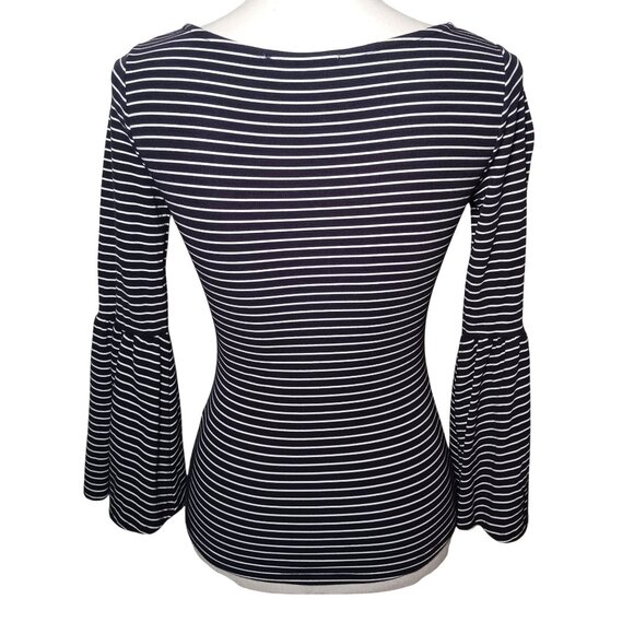 Frame Boatneck Bell Sleeve Striped Top Modal Navy Blue White Women's XS Nautical - Picture 6 of 12
